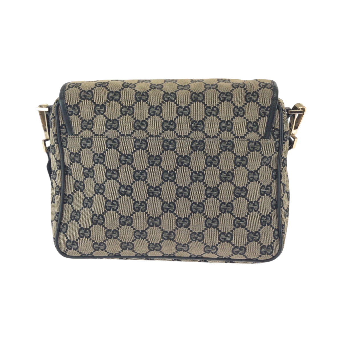 GUCCI Shoulder Bag 019 0375 GG canvas Beige Black Gold Metal Shoulder Bag Messenger bag Women Used Authentic