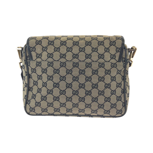 GUCCI Shoulder Bag 019 0375 GG canvas Beige Black Gold Metal Shoulder Bag Messenger bag Women Used Authentic