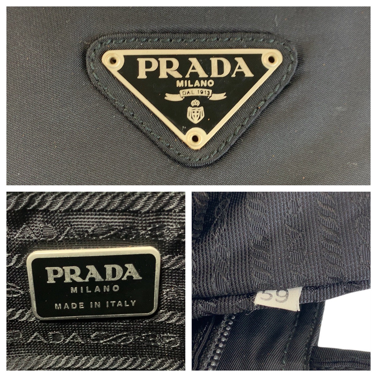 PRADA Tote Bag Nylon Black SilverMetal Tote Bag handbag Test Triangle With logo Women Used Authentic