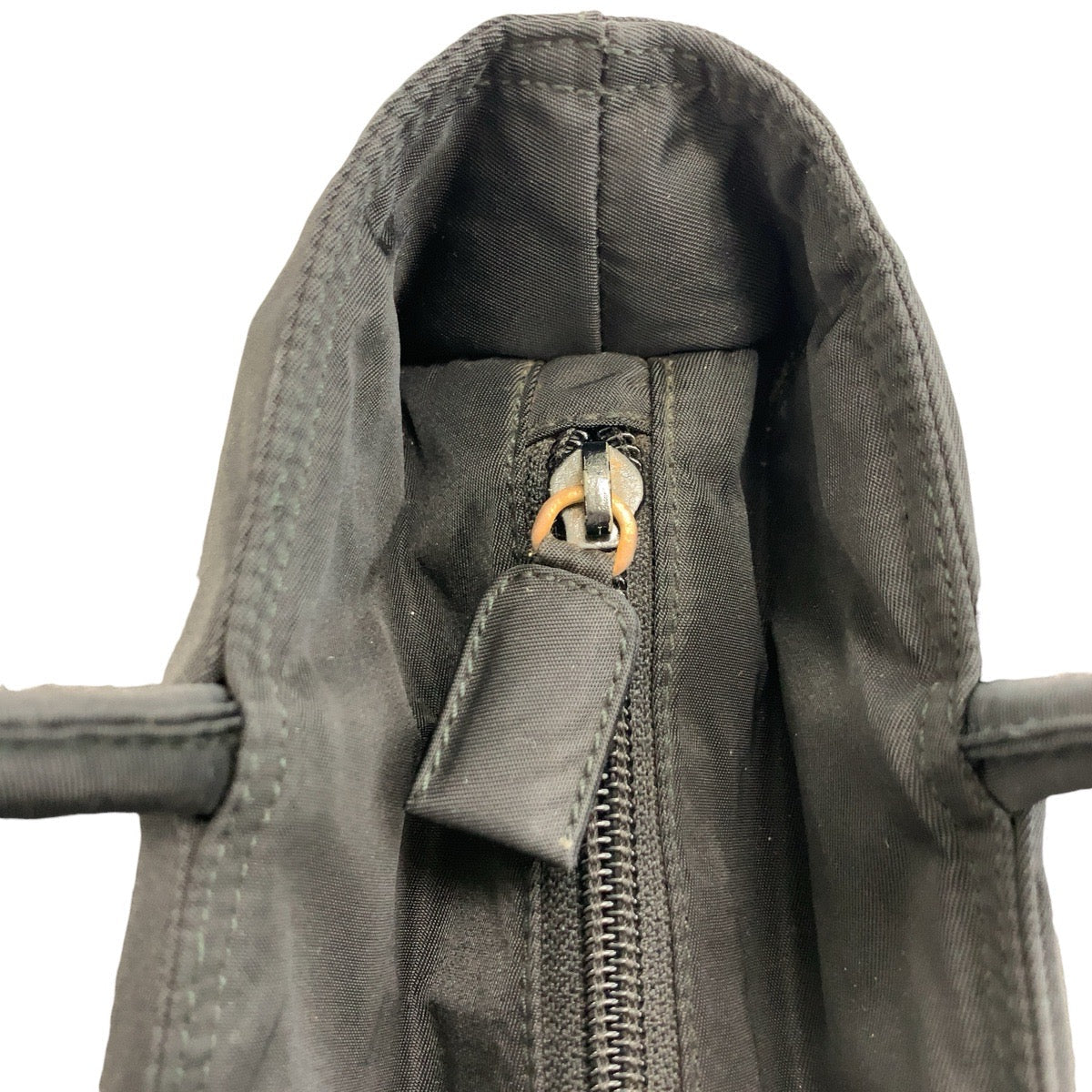 PRADA Tote Bag Nylon Black SilverMetal Tote Bag handbag Test Triangle With logo Women Used Authentic