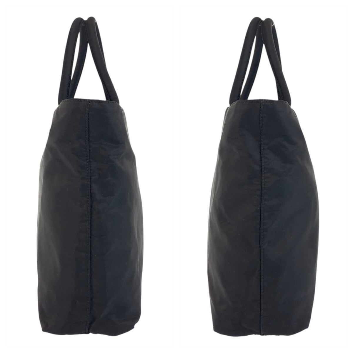 PRADA Tote Bag Nylon Black SilverMetal Tote Bag handbag Test Triangle With logo Women Used Authentic
