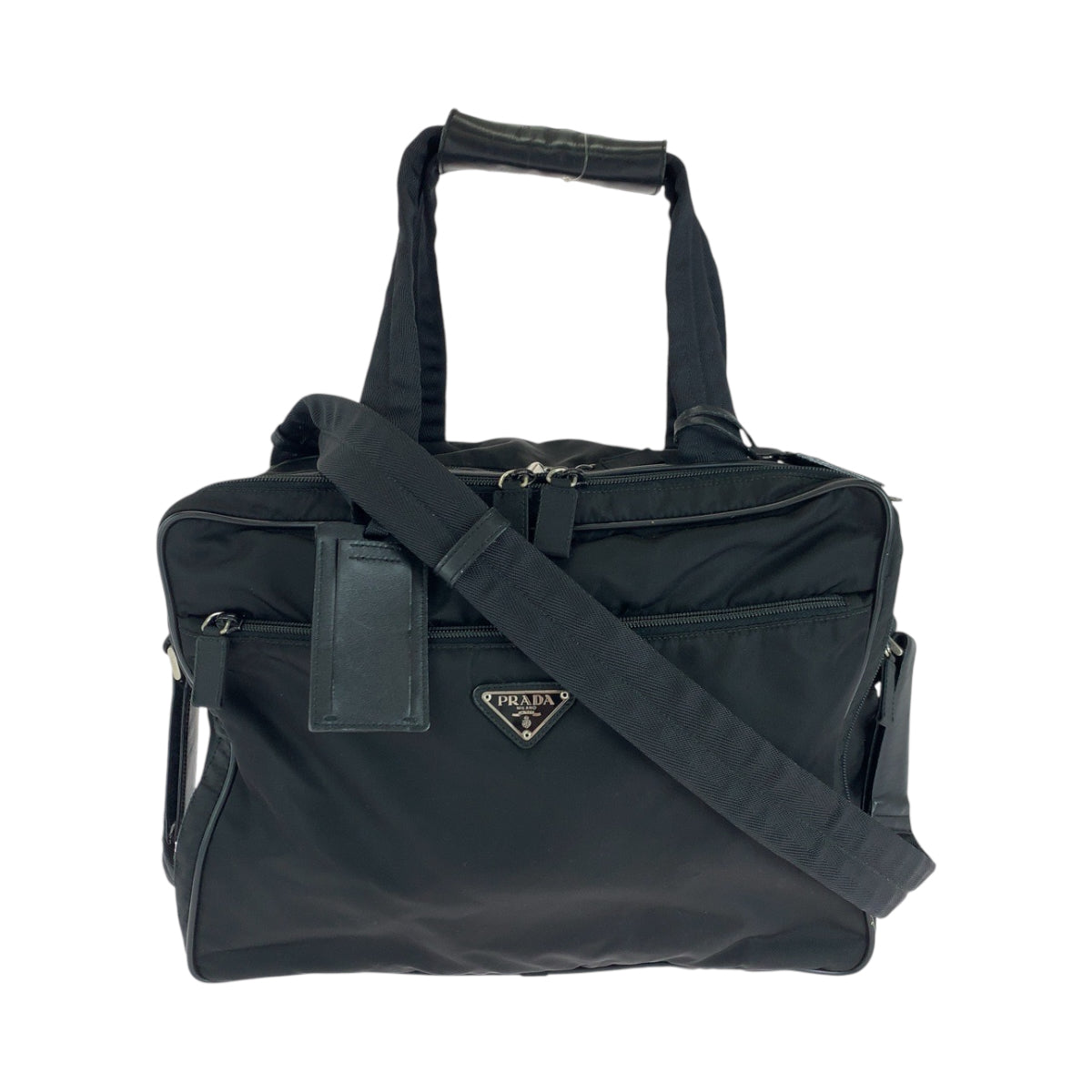 PRADA Business bag V453S Nylon Black SilverMetal Business Bag Shoulder Bag 2way Test Triangle With logo mens Used Authentic
