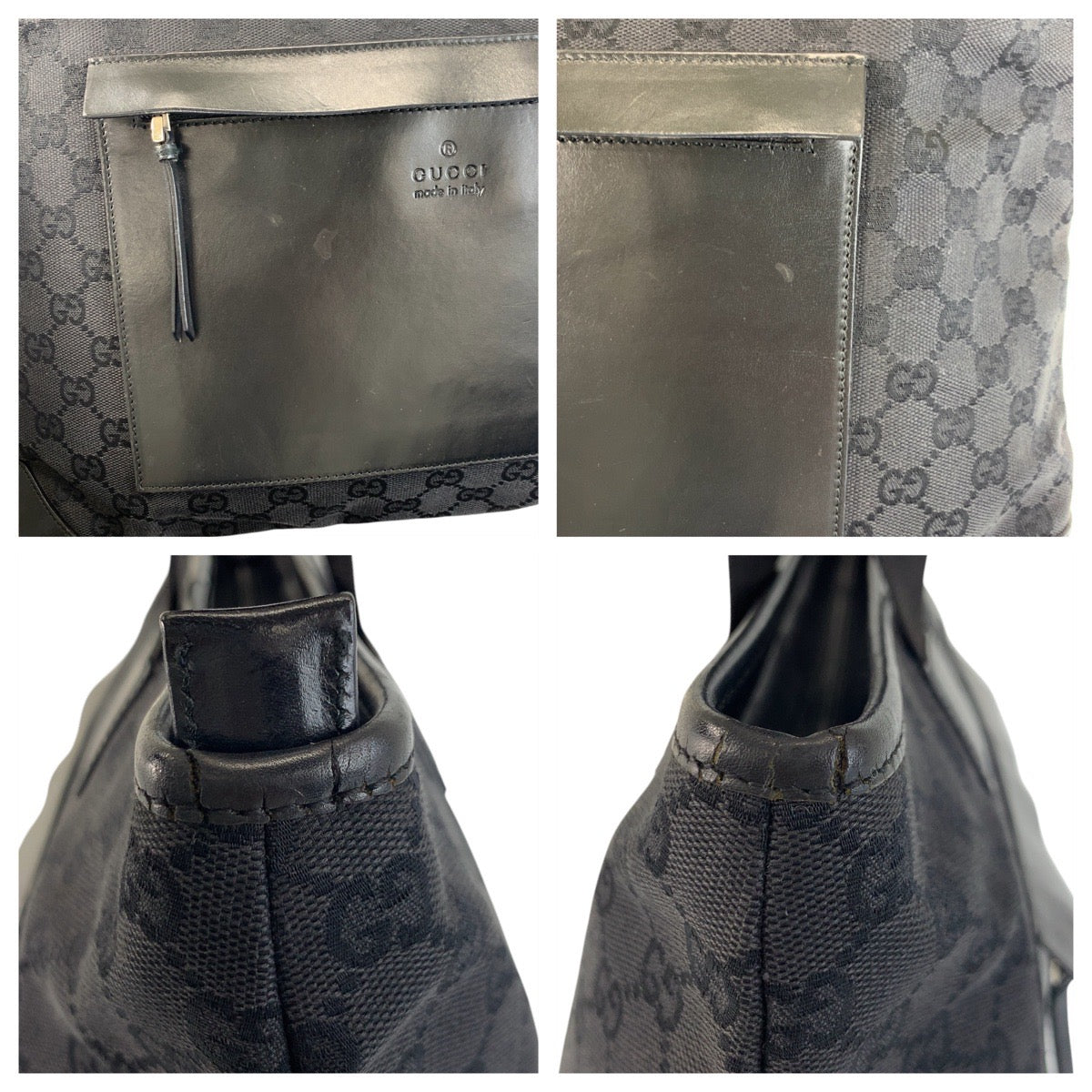 GUCCI Tote Bag 34339 GG canvas, leather Black SilverMetal Tote Bag Shoulder Bag Women Used Authentic