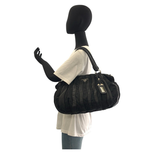 PRADA Shoulder Bag Nylon, Leather Black SilverMetal crimson Women Used Authentic