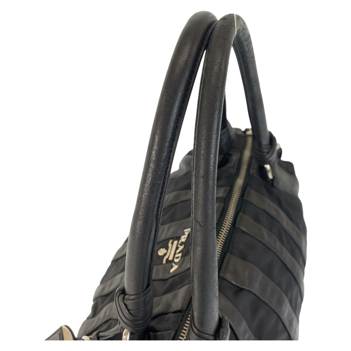 PRADA Shoulder Bag Nylon, Leather Black SilverMetal crimson Women Used Authentic