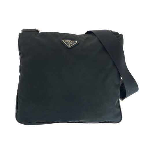 PRADA Shoulder Bag Nylon Black SilverMetal Shoulder Bag pochette Test Triangle With logo Women Used Authentic