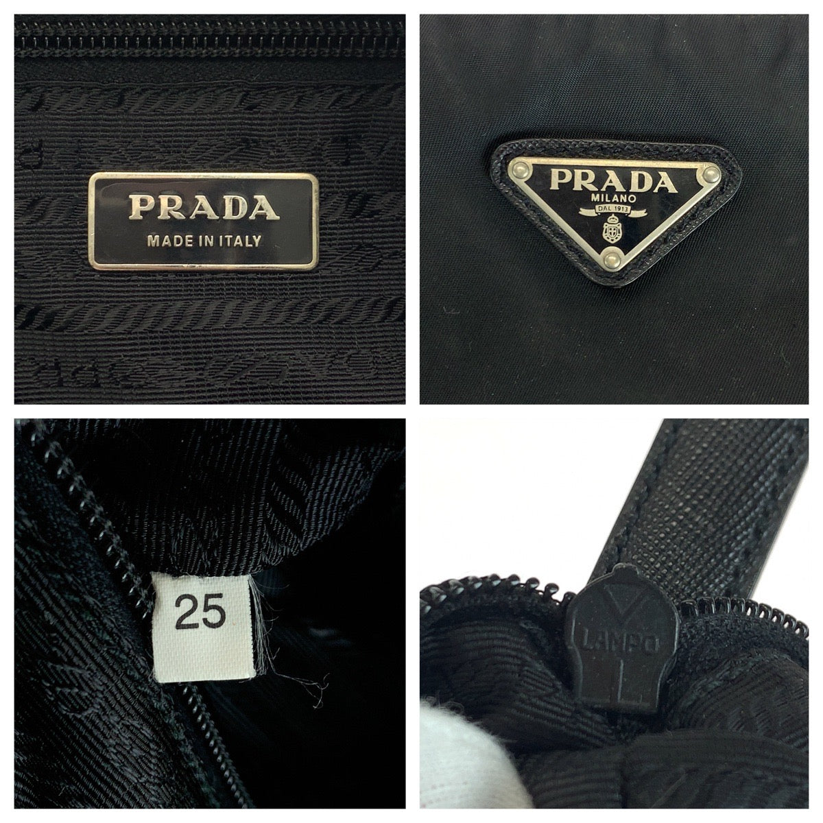 PRADA Shoulder Bag Nylon Black SilverMetal Shoulder Bag pochette Test Triangle With logo Women Used Authentic
