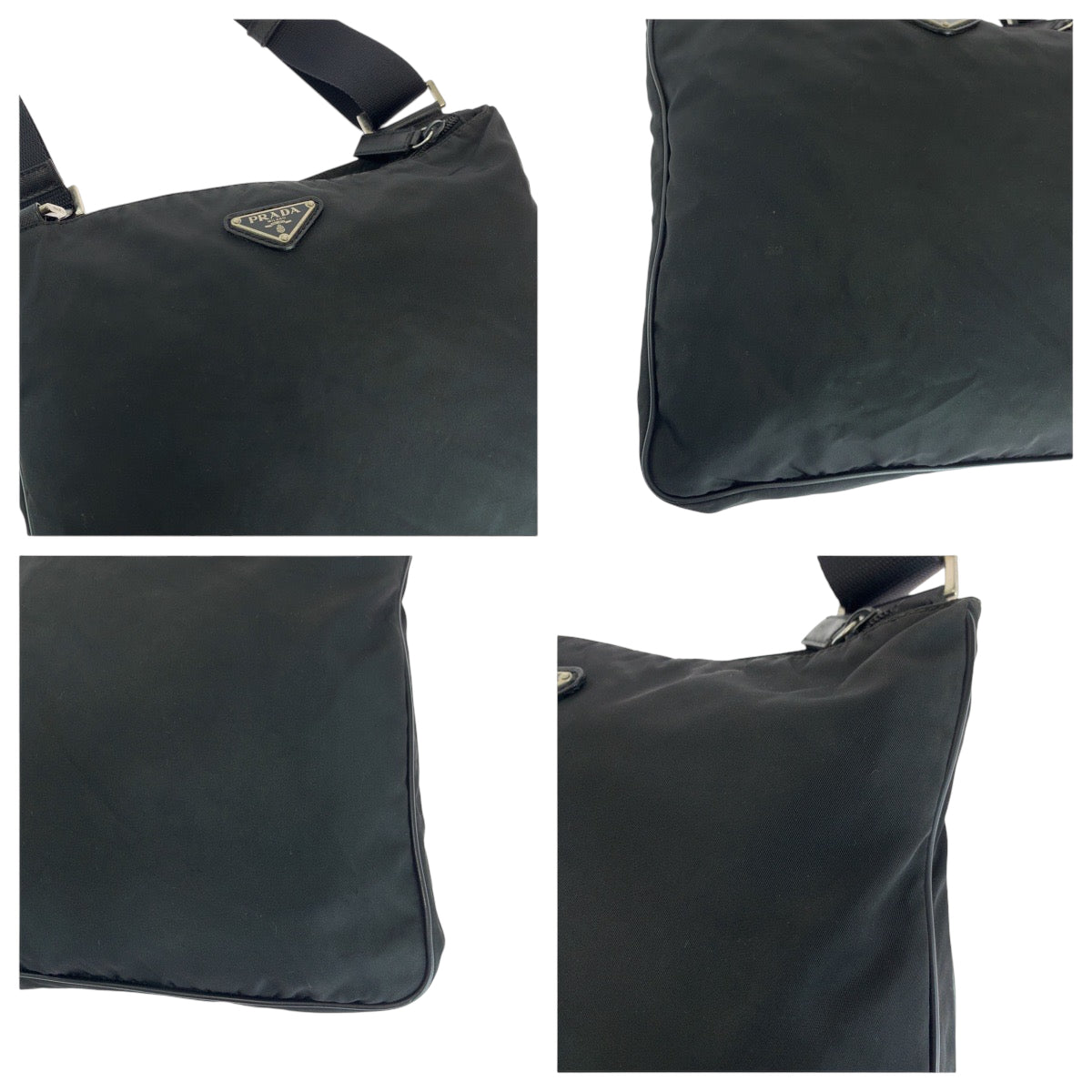 PRADA Shoulder Bag Nylon Black SilverMetal Shoulder Bag pochette Test Triangle With logo Women Used Authentic