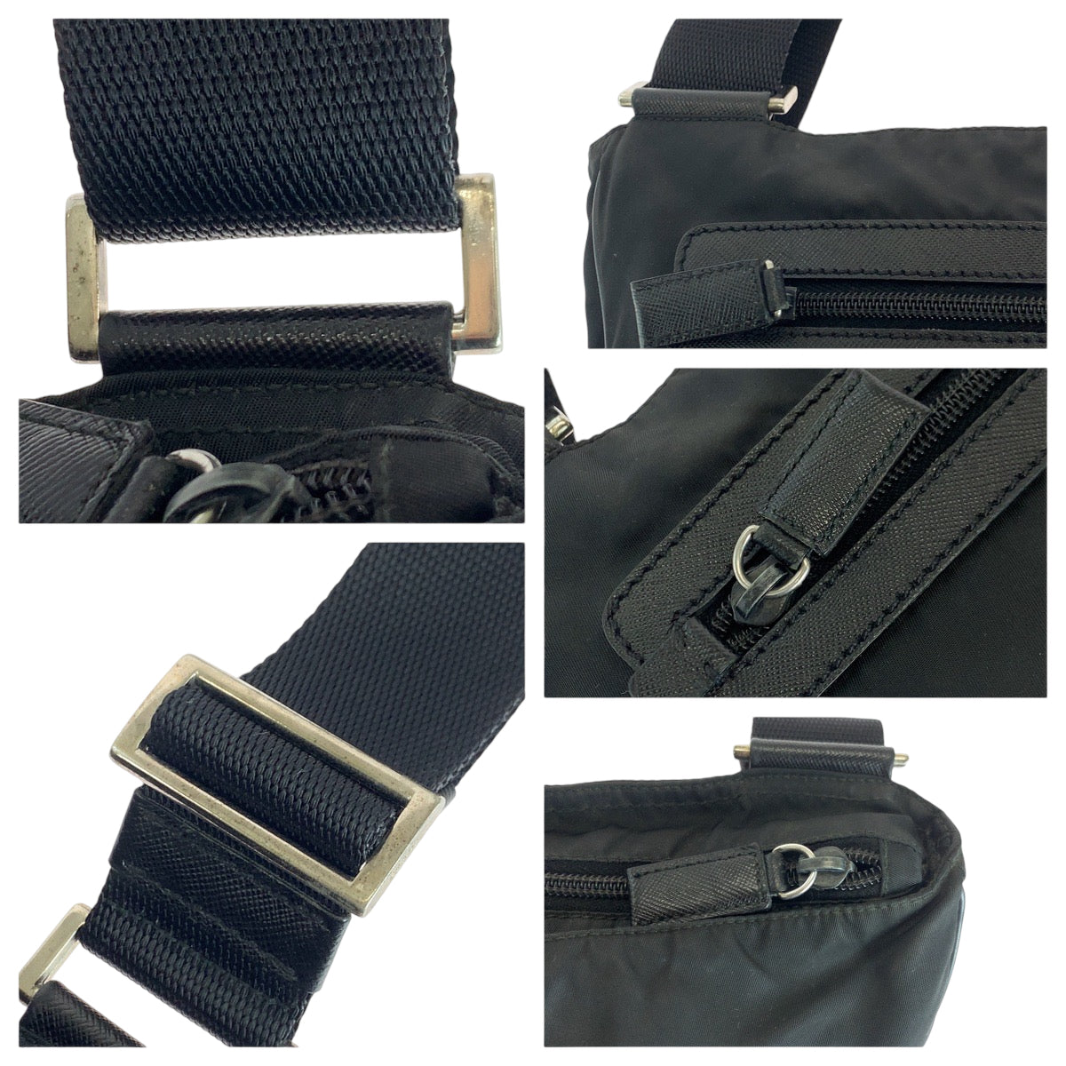 PRADA Shoulder Bag Nylon Black SilverMetal Shoulder Bag pochette Test Triangle With logo Women Used Authentic