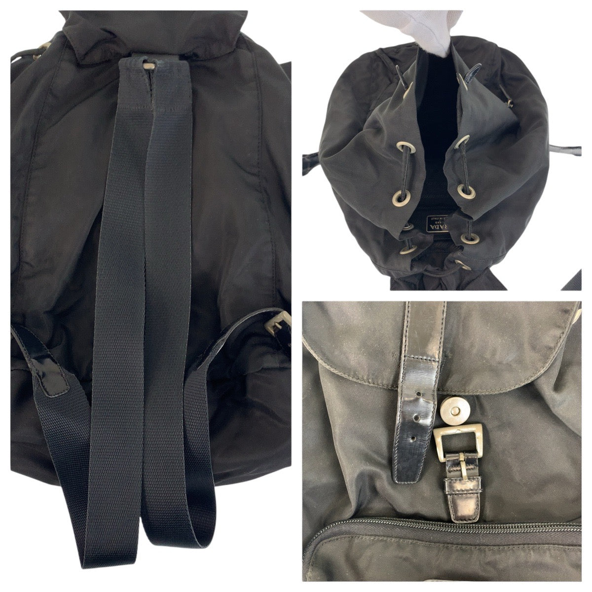 PRADA Backpack Nylon, Leather Black SilverMetal Backpacks & Daypacks Backpacks Test Triangle With logo Women Used Authentic