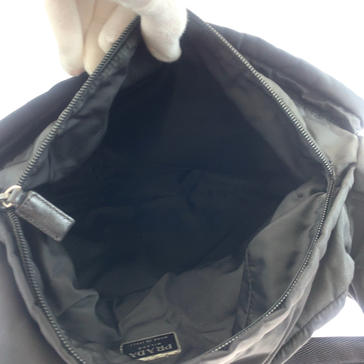 PRADA Shoulder Bag Nylon Black SilverMetal Shoulder Bag Messenger bag Test Triangle With logo mens Used Authentic