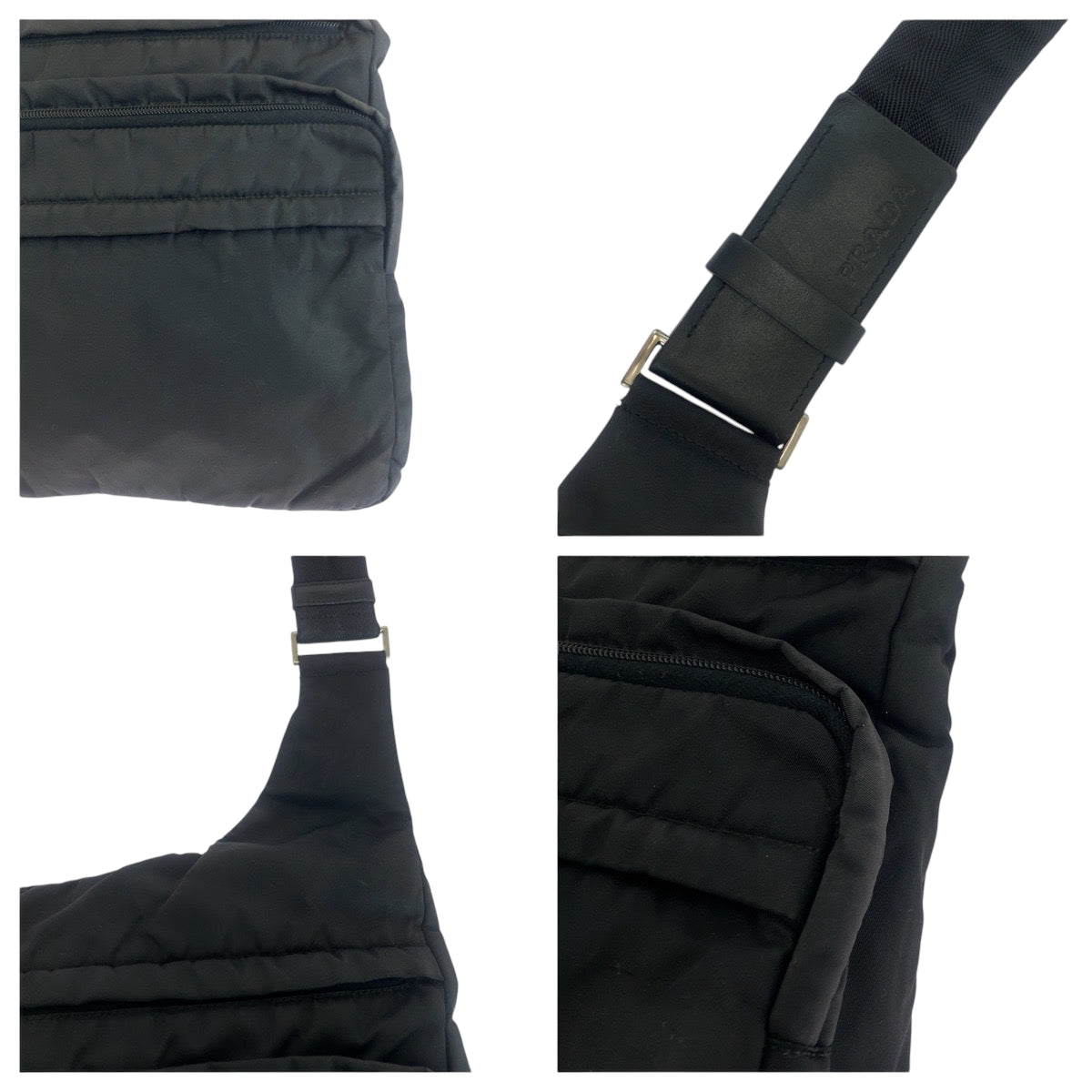 PRADA Shoulder Bag Nylon Black SilverMetal Shoulder Bag Messenger bag Test Triangle With logo mens Used Authentic