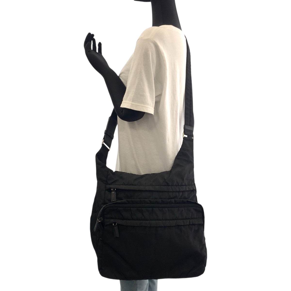 PRADA Shoulder Bag Nylon Black SilverMetal Shoulder Bag Messenger bag Test Triangle With logo mens Used Authentic