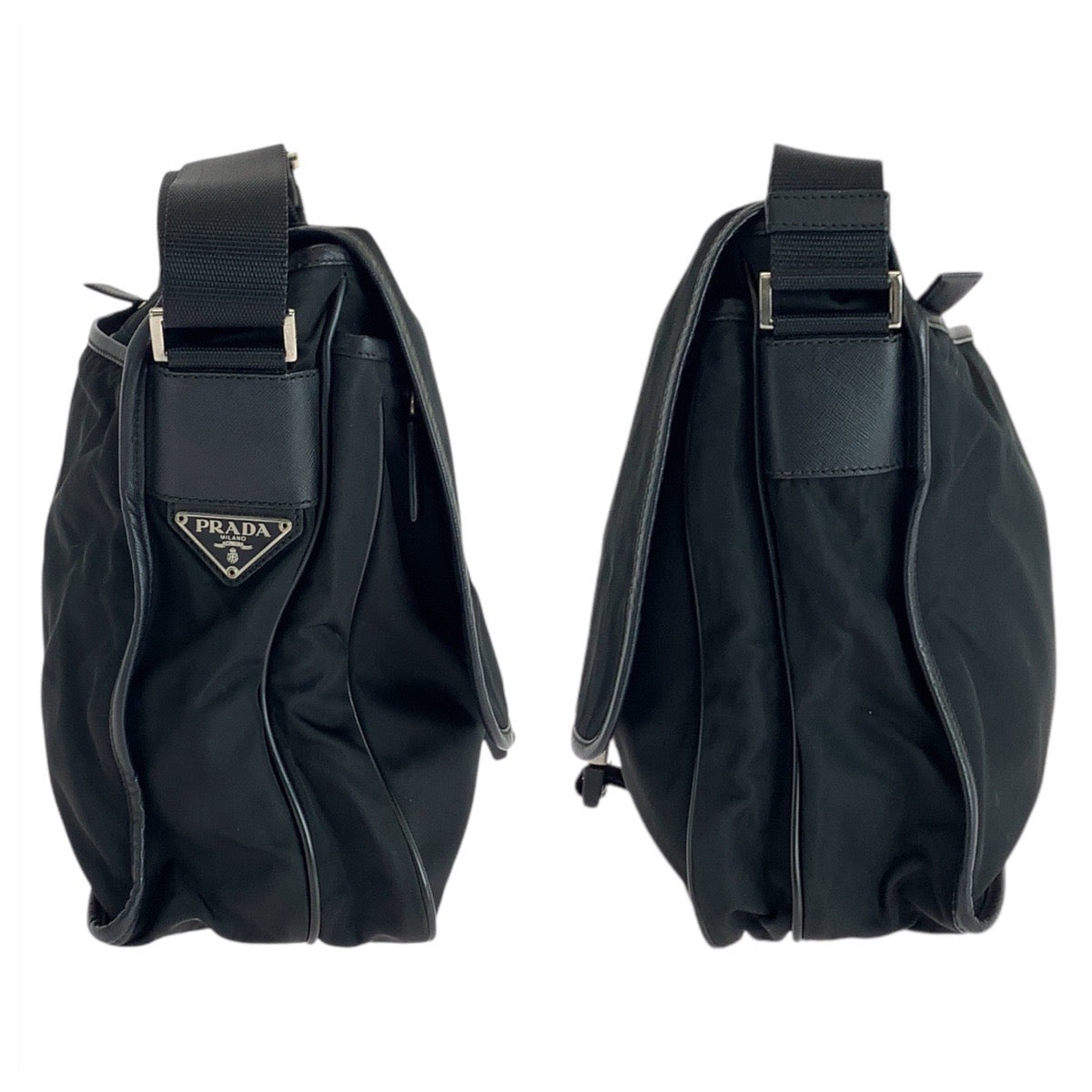 PRADA Shoulder Bag Nylon, Leather Black SilverMetal Shoulder Bag Messenger bag Test Triangle With logo mens Used Authentic