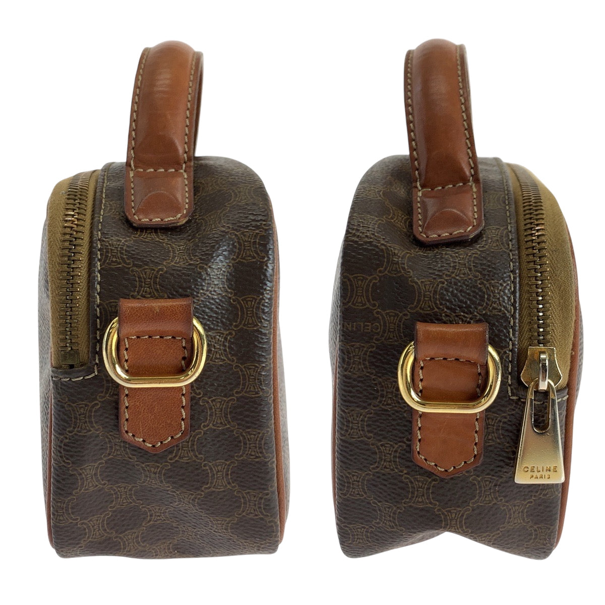 CELINE Shoulder Bag PVC Dark Brown Brown Gold Metal Shoulder Bag Vanity Bag 2way Macadam Women Used Authentic
