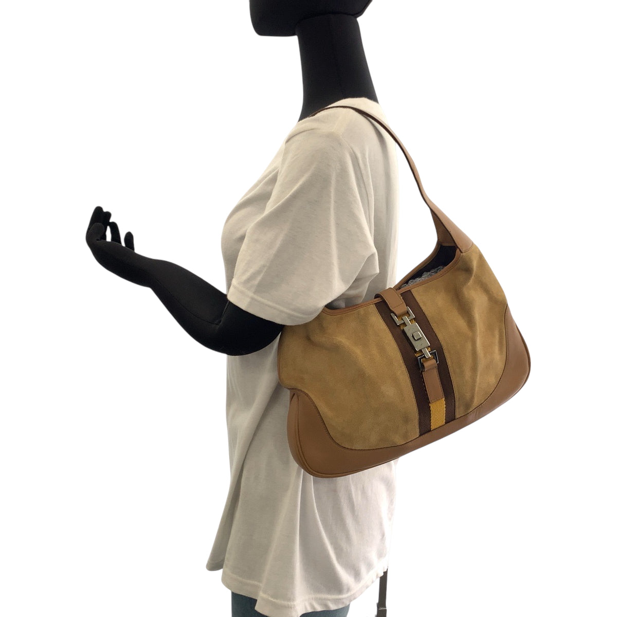 GUCCI Shoulder Bag 001 3306 Suede, Leather Camel Brown SilverMetal Hobo Shoulder Bag Jackie Sherry Women Used Authentic