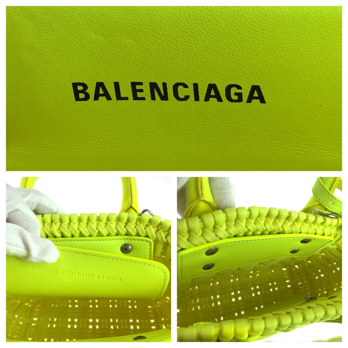 BALENCIAGA Shoulder Bag 678028 fabric Neon Yellow SilverMetal Shoulder Bag Tote Bag Handbag 2way Bistro XXS Basket bag Women Used Authentic