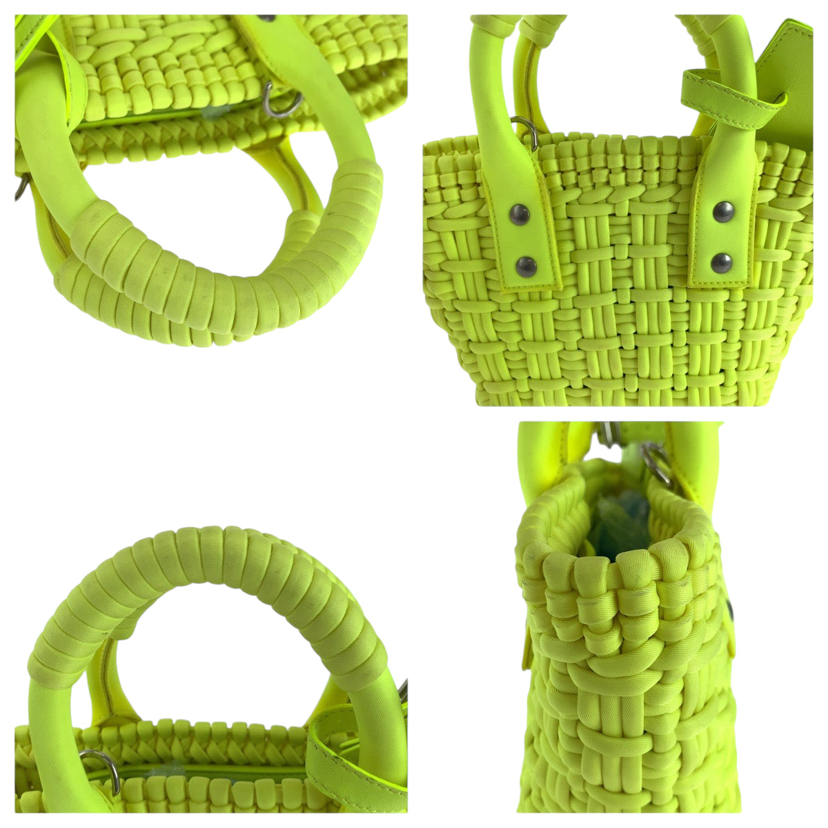 BALENCIAGA Shoulder Bag 678028 fabric Neon Yellow SilverMetal Shoulder Bag Tote Bag Handbag 2way Bistro XXS Basket bag Women Used Authentic