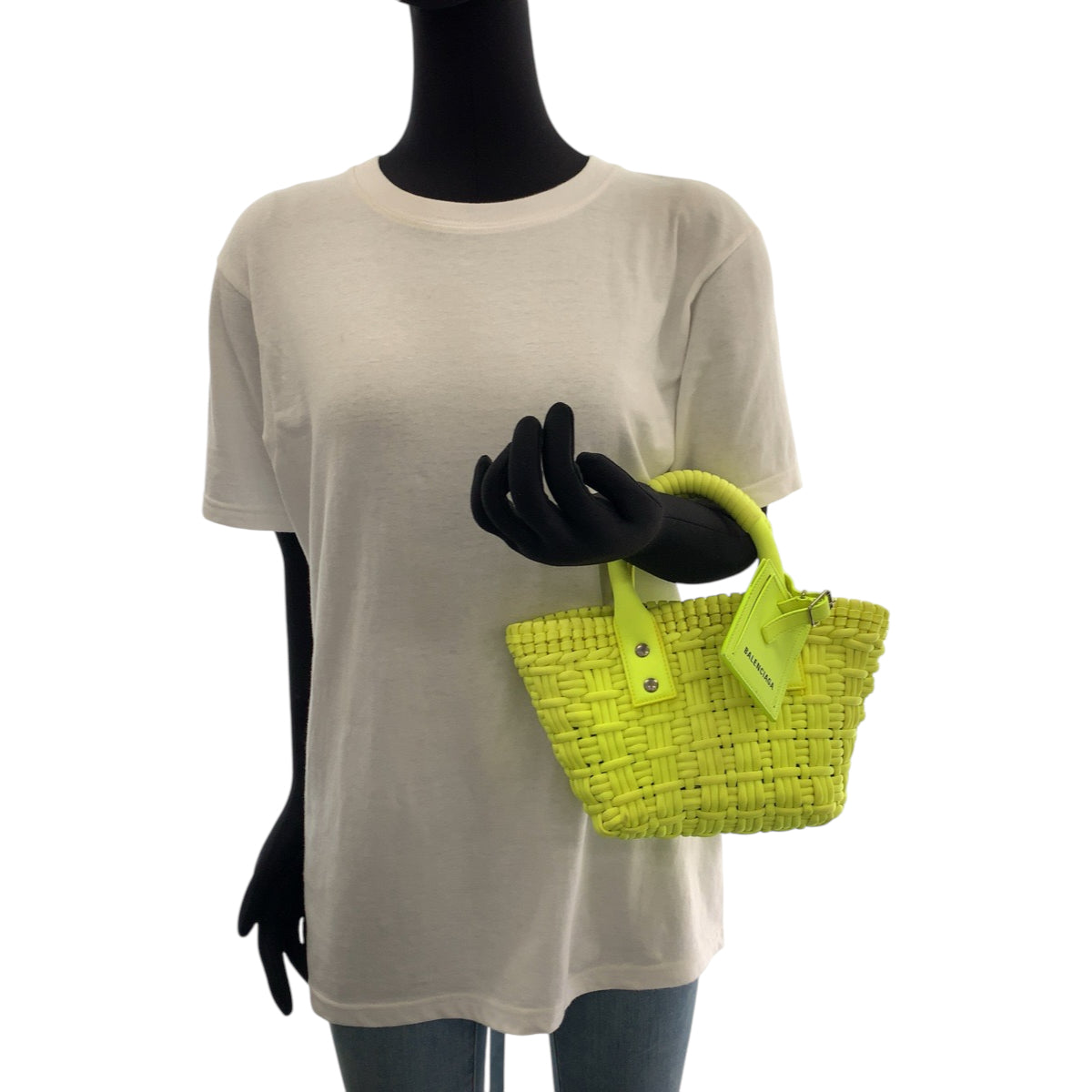 BALENCIAGA Shoulder Bag 678028 fabric Neon Yellow SilverMetal Shoulder Bag Tote Bag Handbag 2way Bistro XXS Basket bag Women Used Authentic