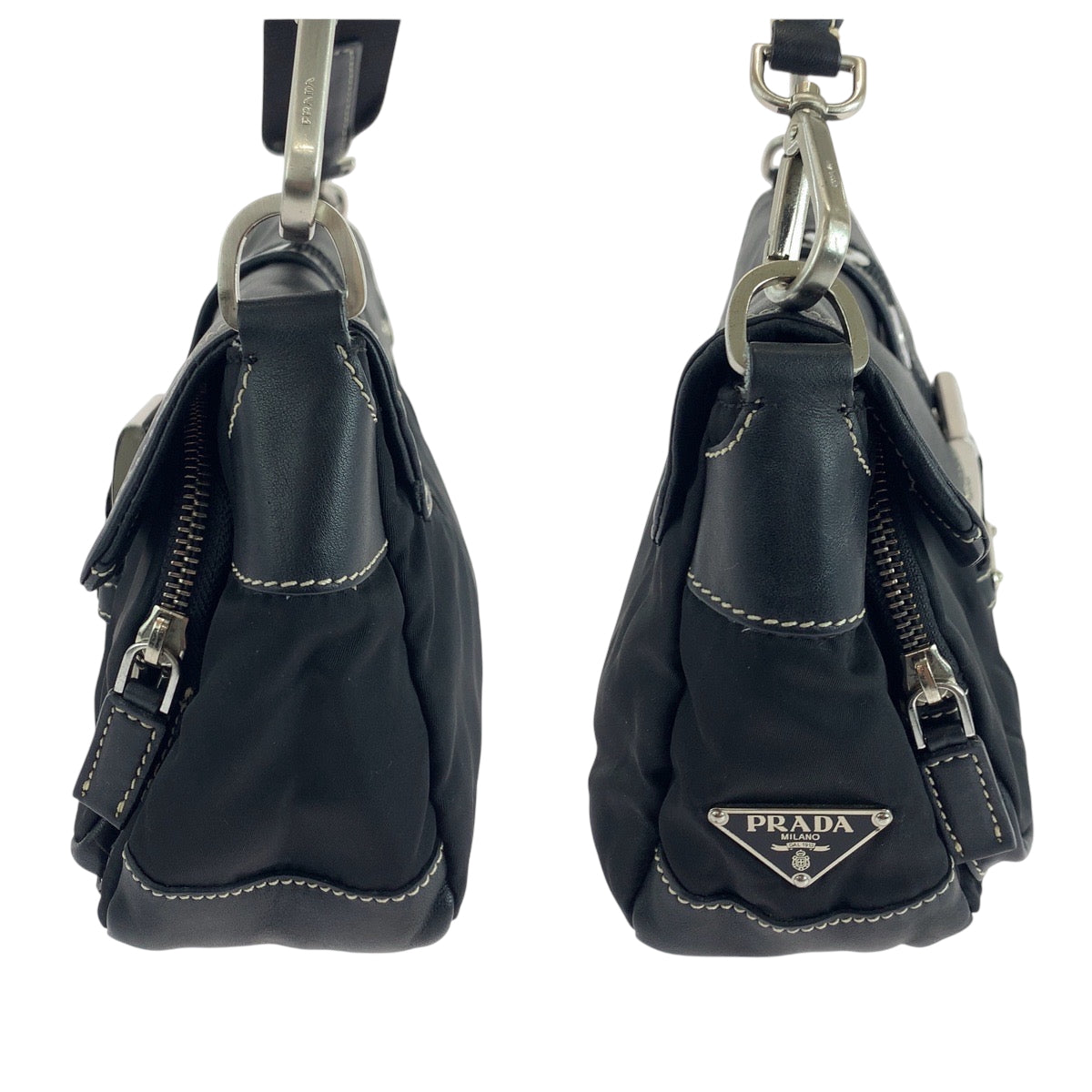 PRADA Shoulder Bag BR2417 Nylon, Leather Black SilverMetal Shoulder Bag pochette Test Triangle With logo Women Used Authentic