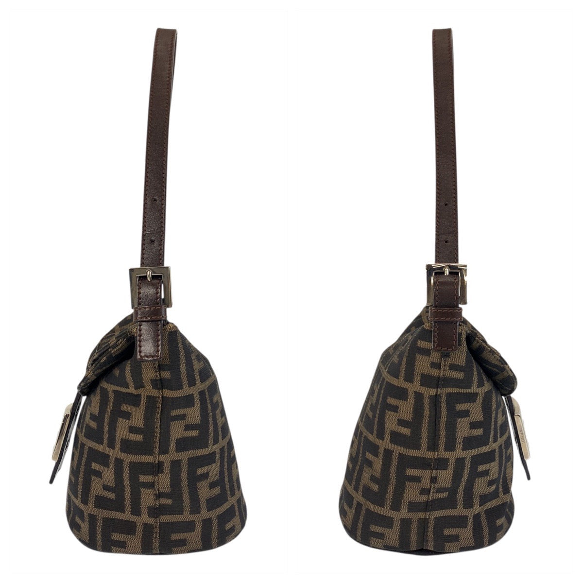 FENDI Shoulder Bag Canvas, Leather Brown Silver Metal Zucca Mamma Bucket Women Used Authentic