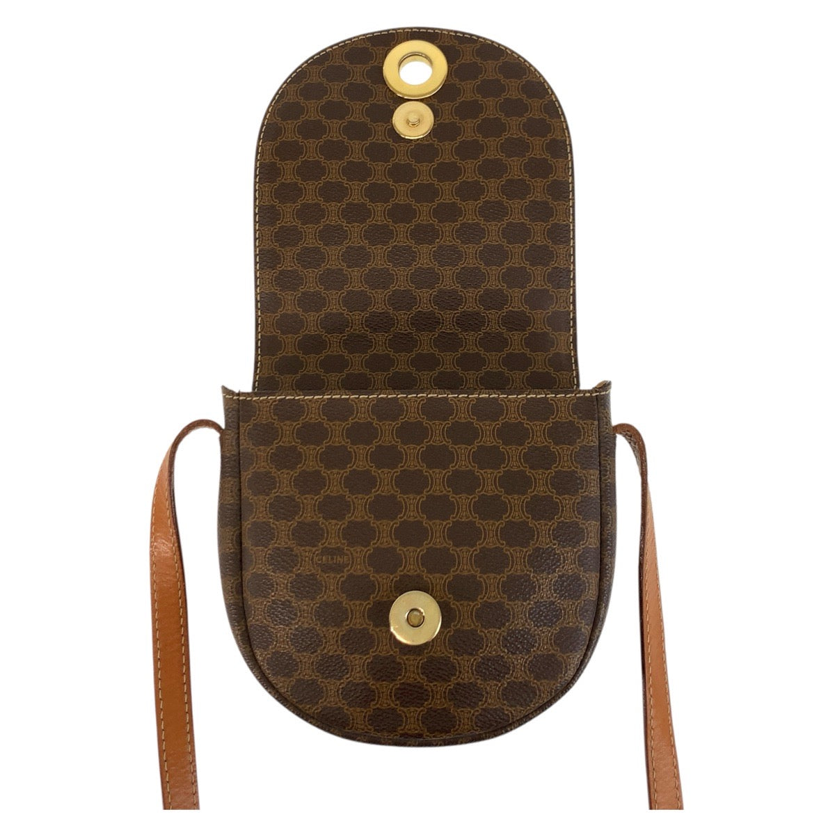 CELINE Shoulder Bag M09 PVC, Leather Brown Gold Metal Shoulder Bag pochette Macadam Circle Logo Women Used Authentic