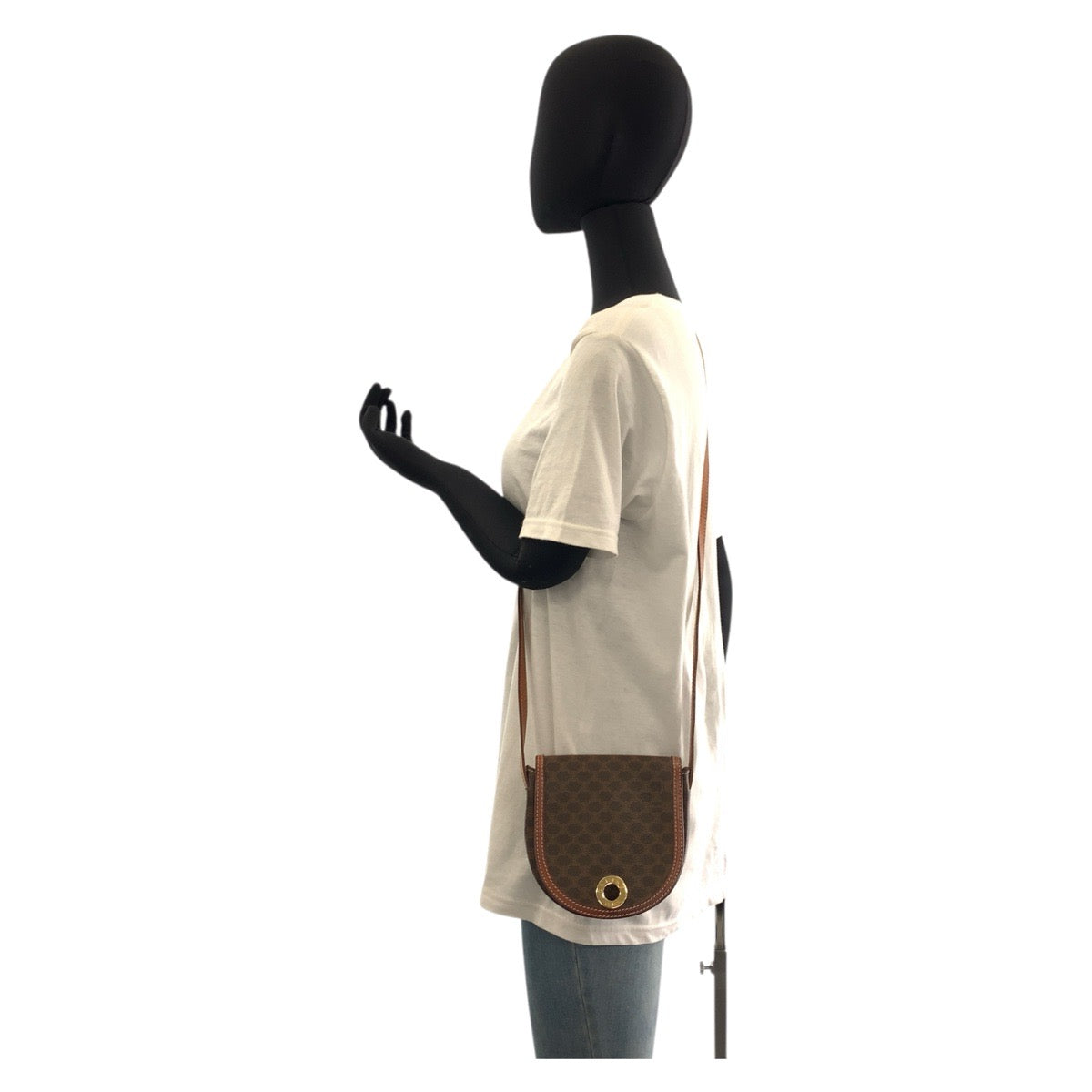 CELINE Shoulder Bag M09 PVC, Leather Brown Gold Metal Shoulder Bag pochette Macadam Circle Logo Women Used Authentic