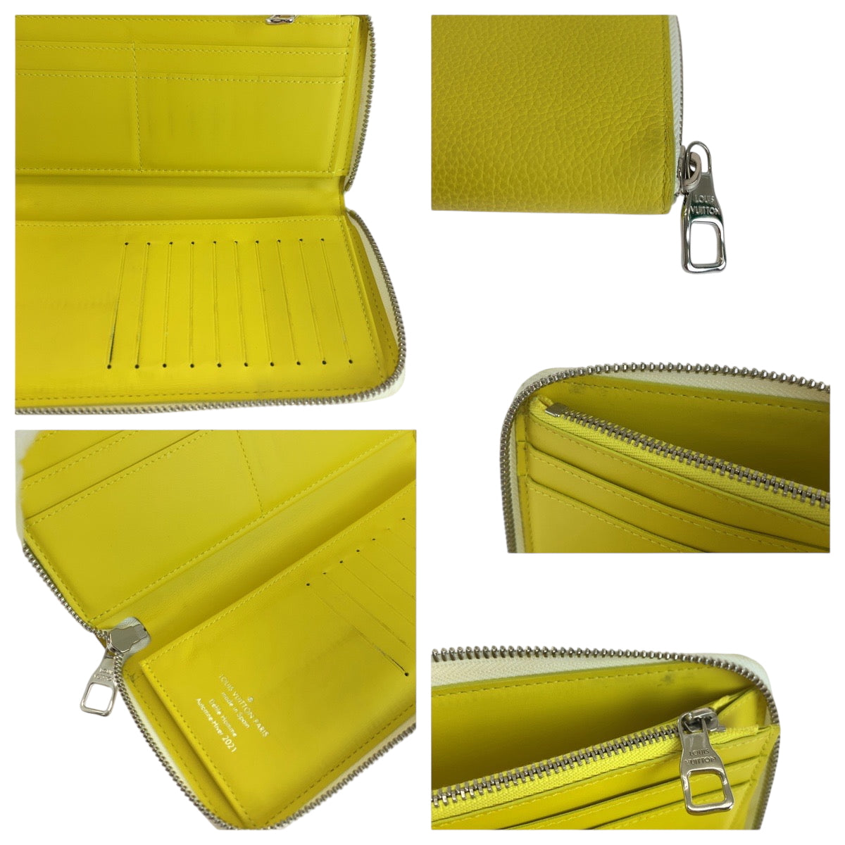 LOUIS VUITTON Long Wallet Purse M80852 leather Yellow White SilverMetal Long Wallet Purse Zip Around Everyday LV Zippy Wallet Vertical mens Used Authentic