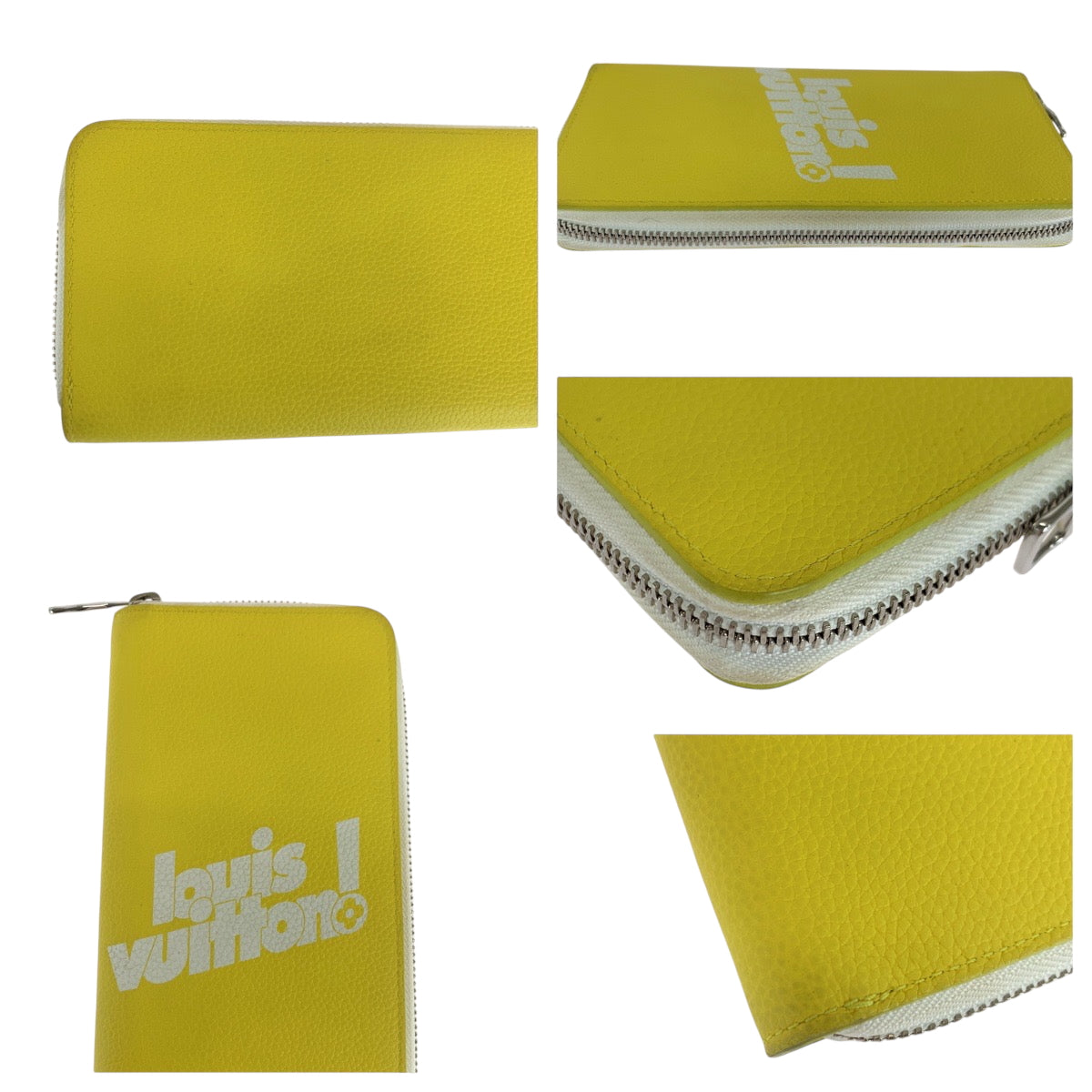 LOUIS VUITTON Long Wallet Purse M80852 leather Yellow White SilverMetal Long Wallet Purse Zip Around Everyday LV Zippy Wallet Vertical mens Used Authentic
