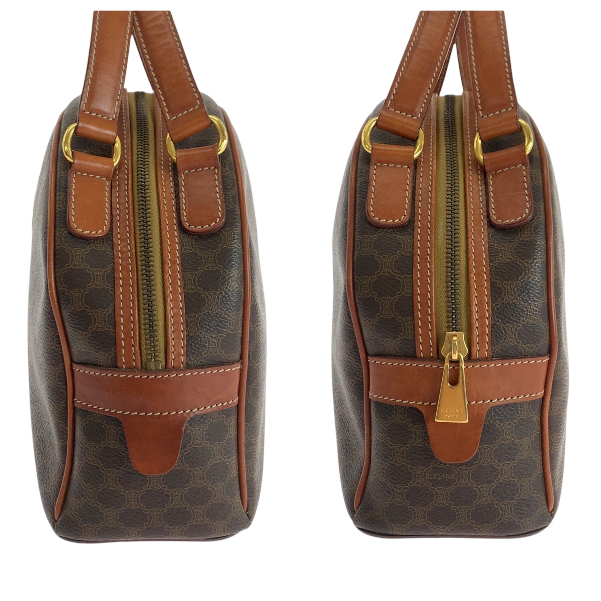 CELINE Handbag PVC, Leather Brown Gold Metal Handbag Vanity Bag Mini Boston Duffel Bag Macadam Women Used Authentic