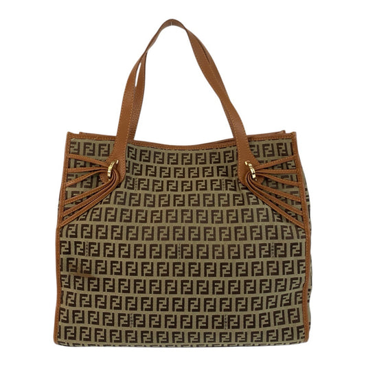 FENDI Tote Bag 8BH153 Canvas, Leather Brown Gold Metal Tote Bag Shoulder Bag Zucchino Women Used Authentic