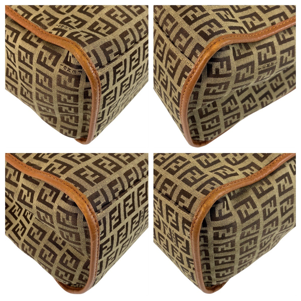 FENDI Tote Bag 8BH153 Canvas, Leather Brown Gold Metal Tote Bag Shoulder Bag Zucchino Women Used Authentic