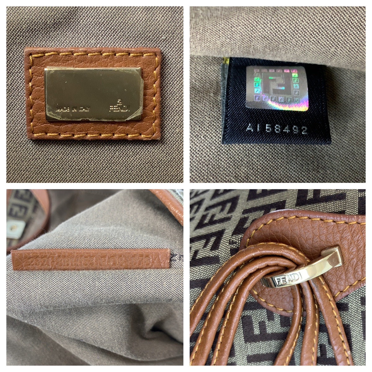 FENDI Tote Bag 8BH153 Canvas, Leather Brown Gold Metal Tote Bag Shoulder Bag Zucchino Women Used Authentic