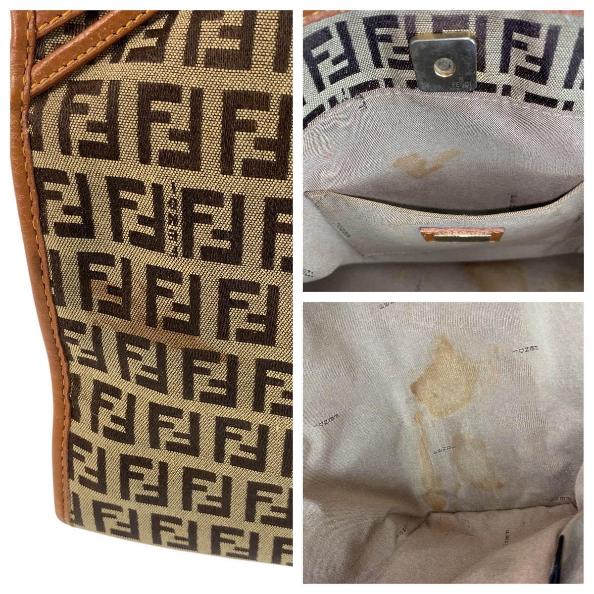 FENDI Tote Bag 8BH153 Canvas, Leather Brown Gold Metal Tote Bag Shoulder Bag Zucchino Women Used Authentic