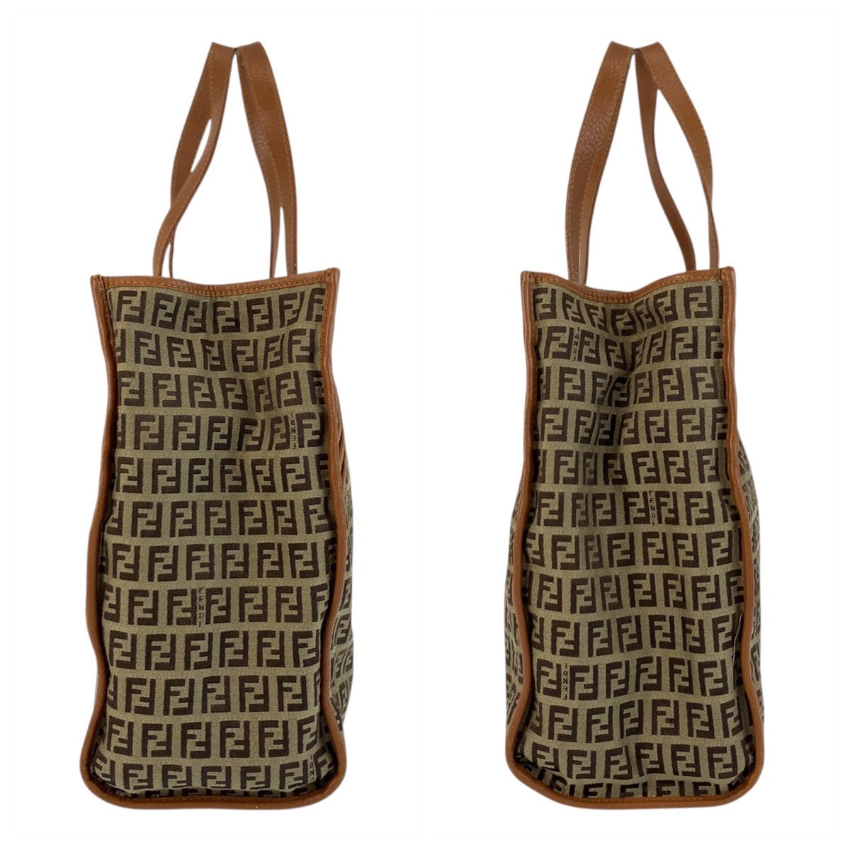 FENDI Tote Bag 8BH153 Canvas, Leather Brown Gold Metal Tote Bag Shoulder Bag Zucchino Women Used Authentic