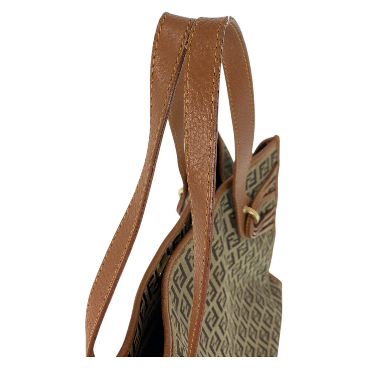 FENDI Tote Bag 8BH153 Canvas, Leather Brown Gold Metal Tote Bag Shoulder Bag Zucchino Women Used Authentic