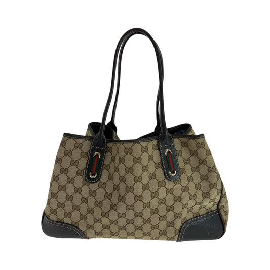 GUCCI Tote Bag 163805 GG canvas Beige Brown Gold Metal Tote Bag Shoulder Bag Sherry line Pretty Women Used Authentic