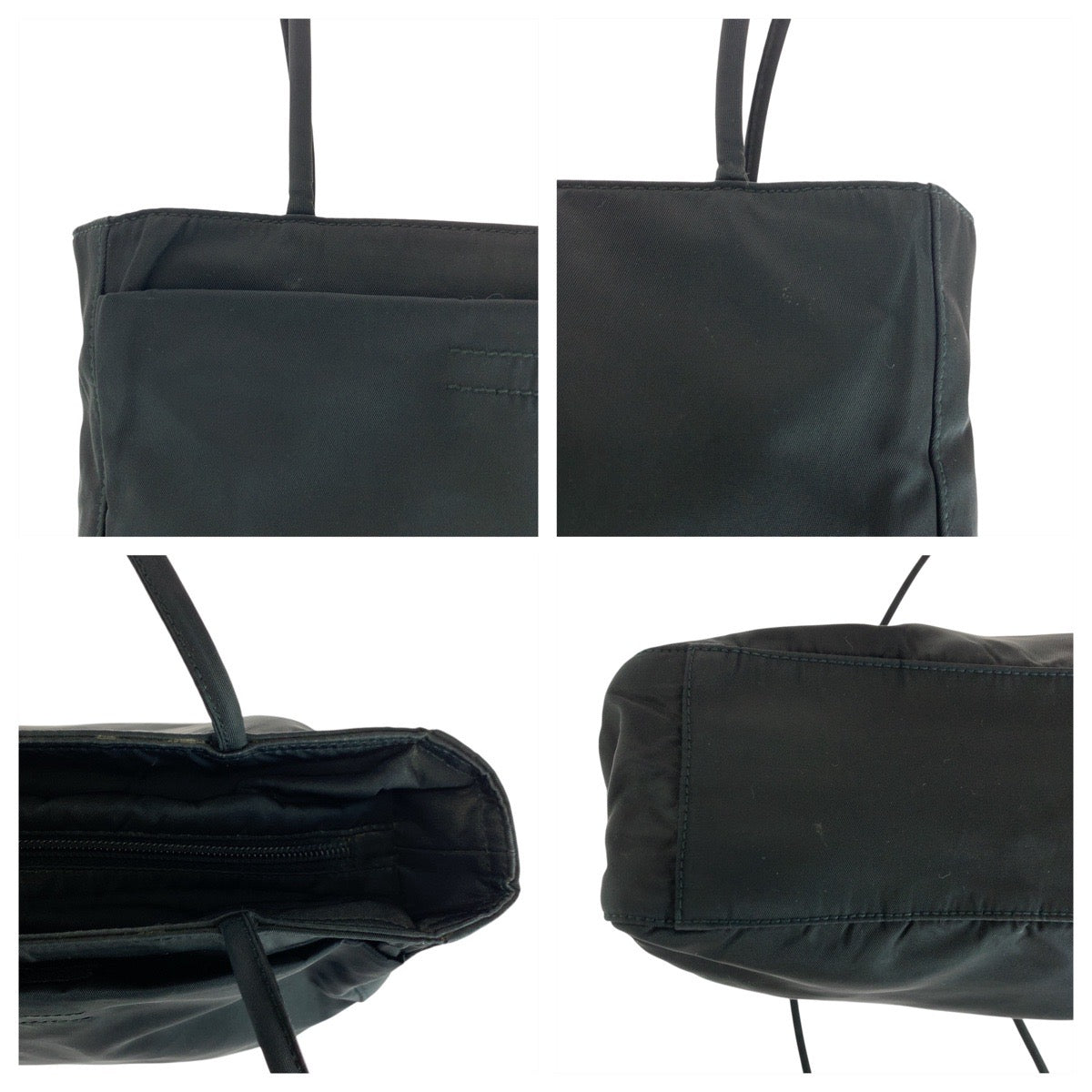 PRADA Tote Bag Nylon Black SilverMetal Tote Bag Shoulder Bag Test Triangle With logo Women Used Authentic