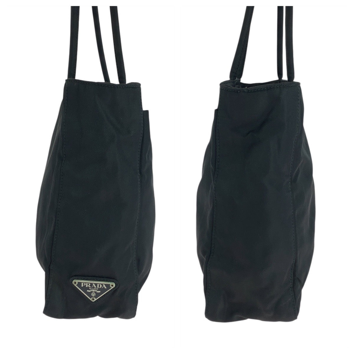 PRADA Tote Bag Nylon Black SilverMetal Tote Bag Shoulder Bag Test Triangle With logo Women Used Authentic