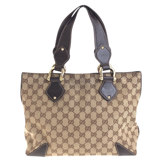 GUCCI Tote Bag 153024 GG canvas, leather Beige Brown Gold Metal Tote Bag Shoulder Bag Women Used Authentic