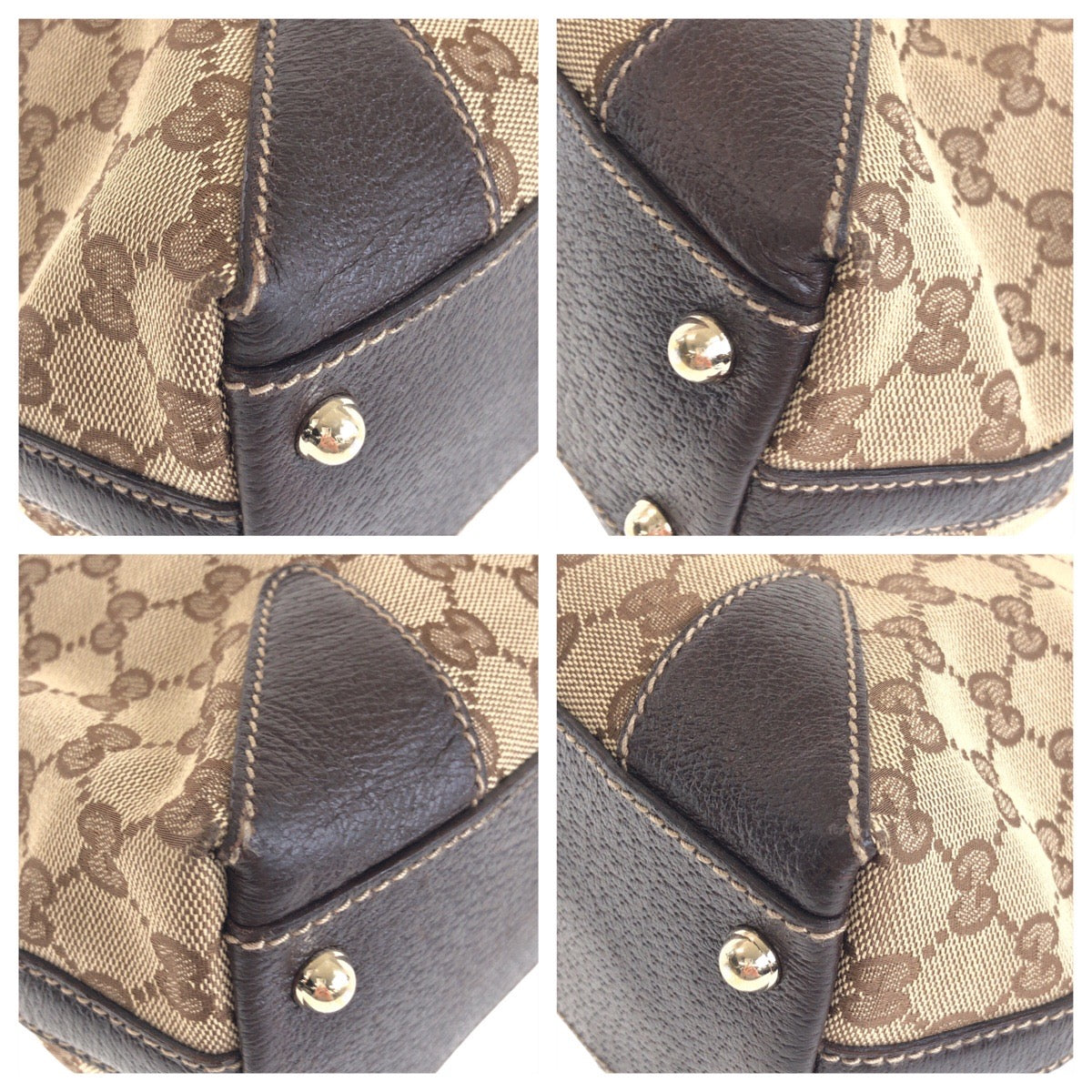 GUCCI Tote Bag 153024 GG canvas, leather Beige Brown Gold Metal Tote Bag Shoulder Bag Women Used Authentic