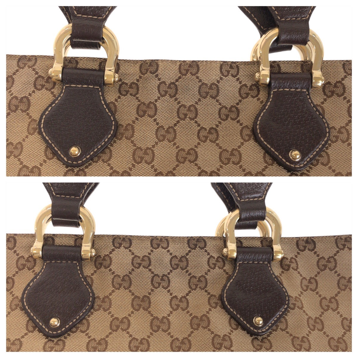 GUCCI Tote Bag 153024 GG canvas, leather Beige Brown Gold Metal Tote Bag Shoulder Bag Women Used Authentic
