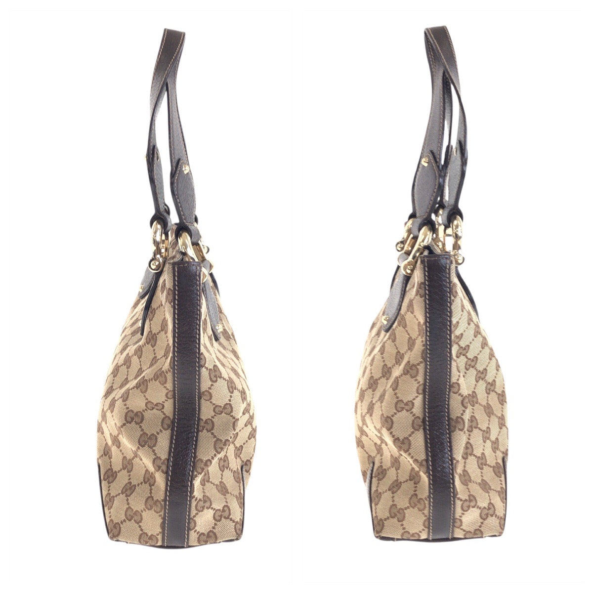 GUCCI Tote Bag 153024 GG canvas, leather Beige Brown Gold Metal Tote Bag Shoulder Bag Women Used Authentic