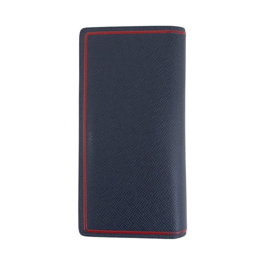 LOUIS VUITTON Long Wallet Purse M63434 leather Blue Marine Navy Red SilverMetal Long Wallet Purse Taiga Portefeuille Braza mens Used Authentic