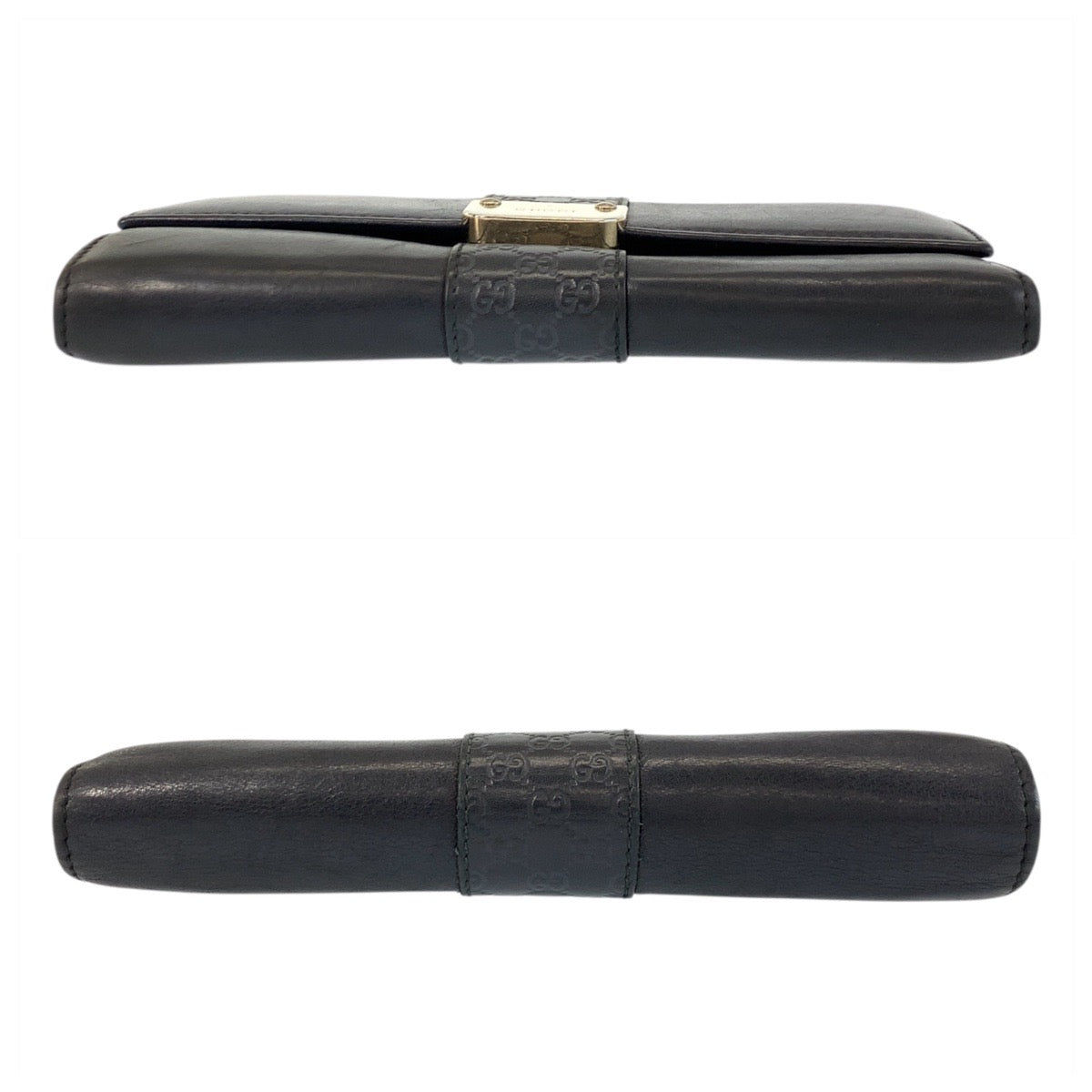 GUCCI Long Wallet Purse 233028 leather Black GoldMetal Micro Guccisima