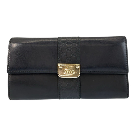 GUCCI Long Wallet Purse 233028 leather Black GoldMetal Micro Guccisima