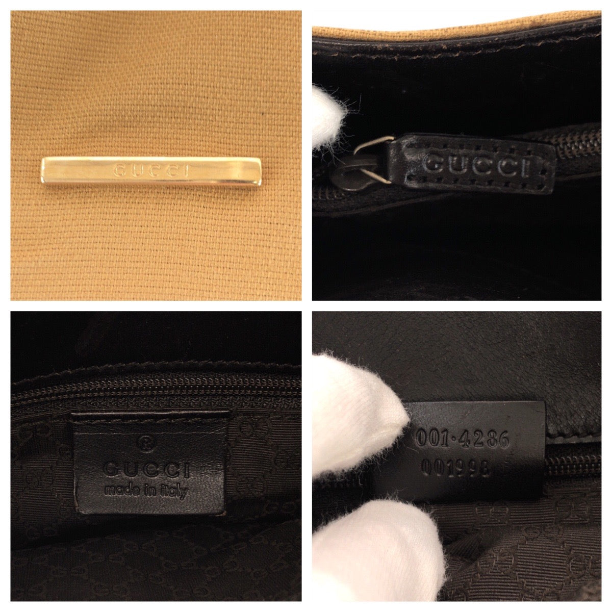 GUCCI Shoulder Bag 001.4286 Canvas, Leather Beige Camel Gold Metal Shoulder Bag pochette Sherry line Women Used Authentic