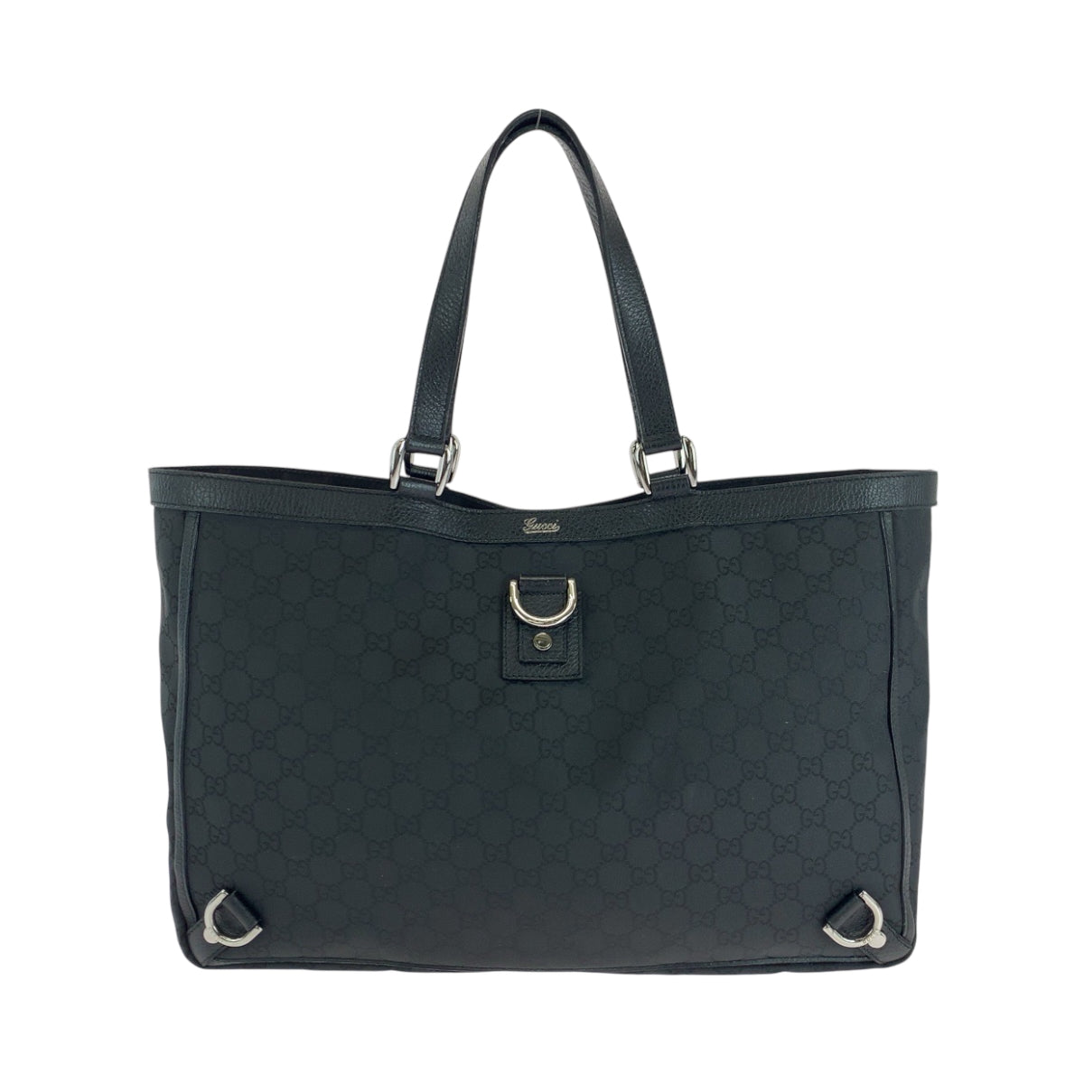 GUCCI Tote Bag 293580 Nylon Black SilverMetal Tote Bag Shoulder Bag Abbey Women Used Authentic