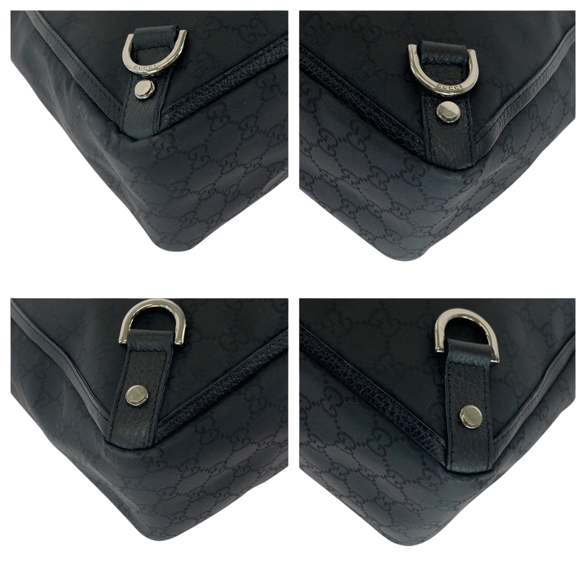 GUCCI Tote Bag 293580 Nylon Black SilverMetal Tote Bag Shoulder Bag Abbey Women Used Authentic