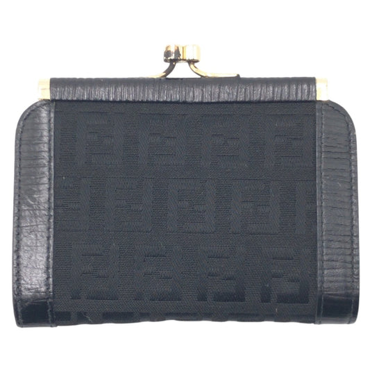 FENDI Coin case cotton black black gold Coin case Coin Pocket Zucca Women Used Authentic